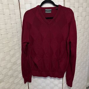 Lyle & Scott Burgundy V-Neck Diamond Pattern Cotton Sweater Classic‎ Menswear